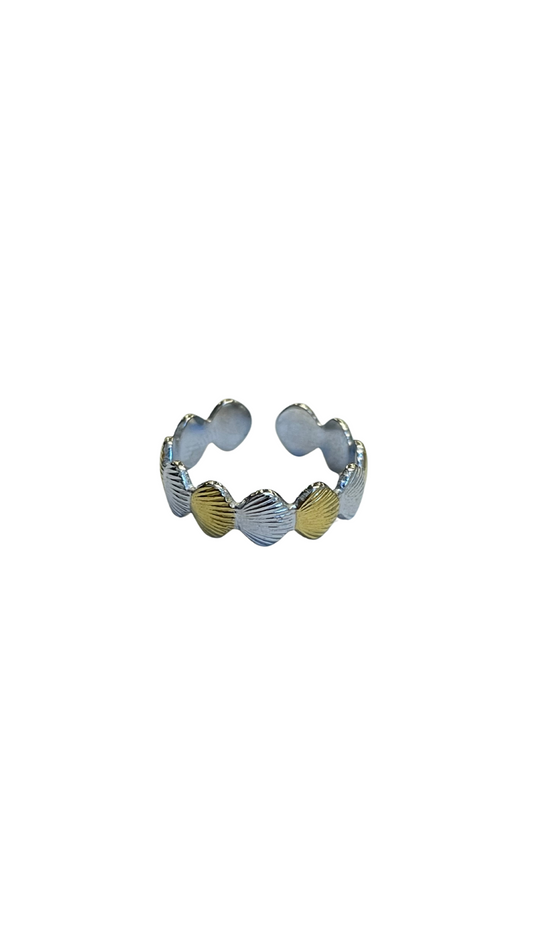 Anillo conchas bicolor