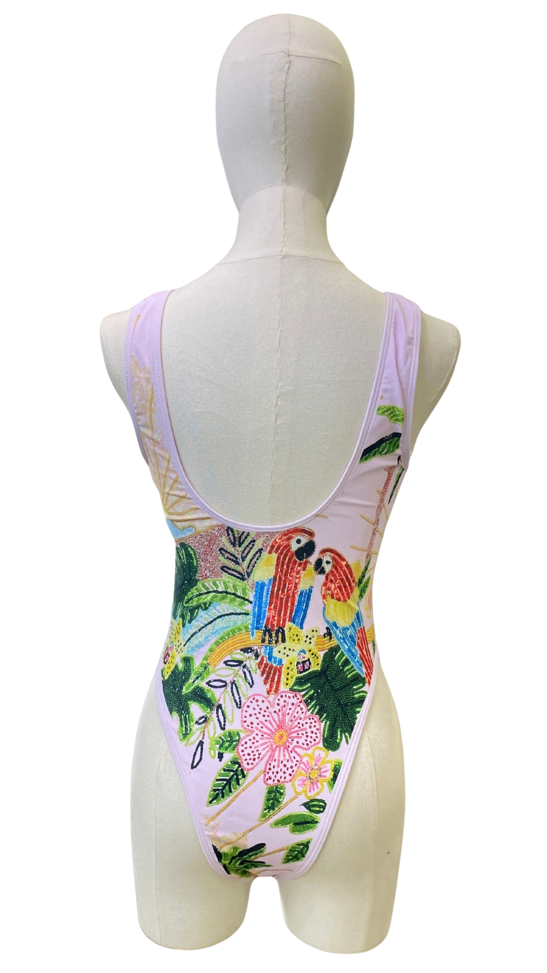 Bañador estampado tropical efecto lentejuelas