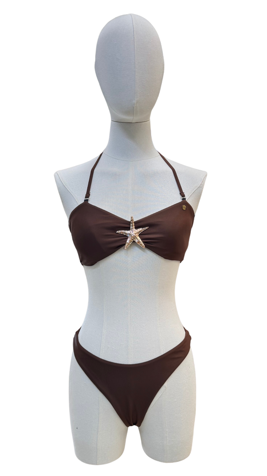 Set bikini strapless con estrella dorada de tanga