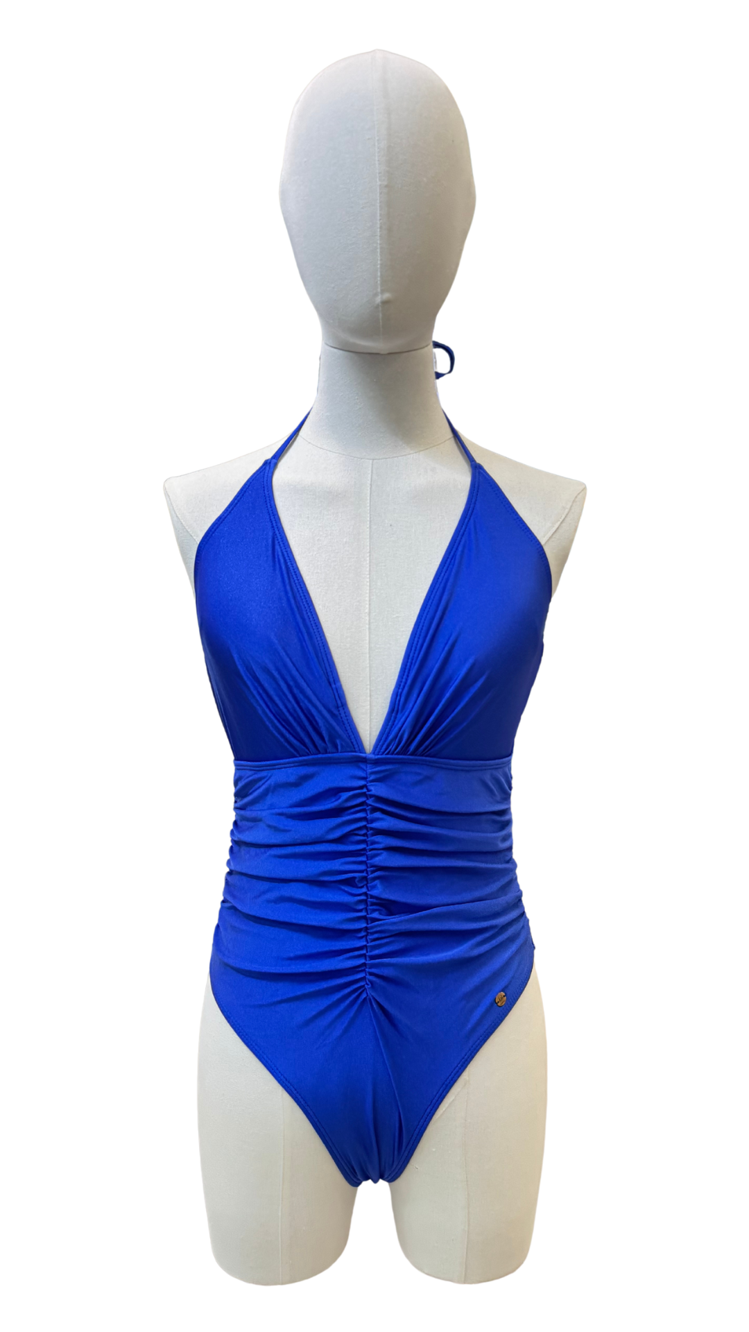 Bañador halter fruncido + pareo largo mesh