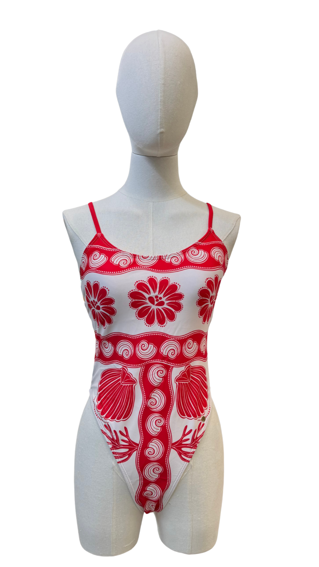 Bañador estampado conchas y coral + pareo largo tela mesh