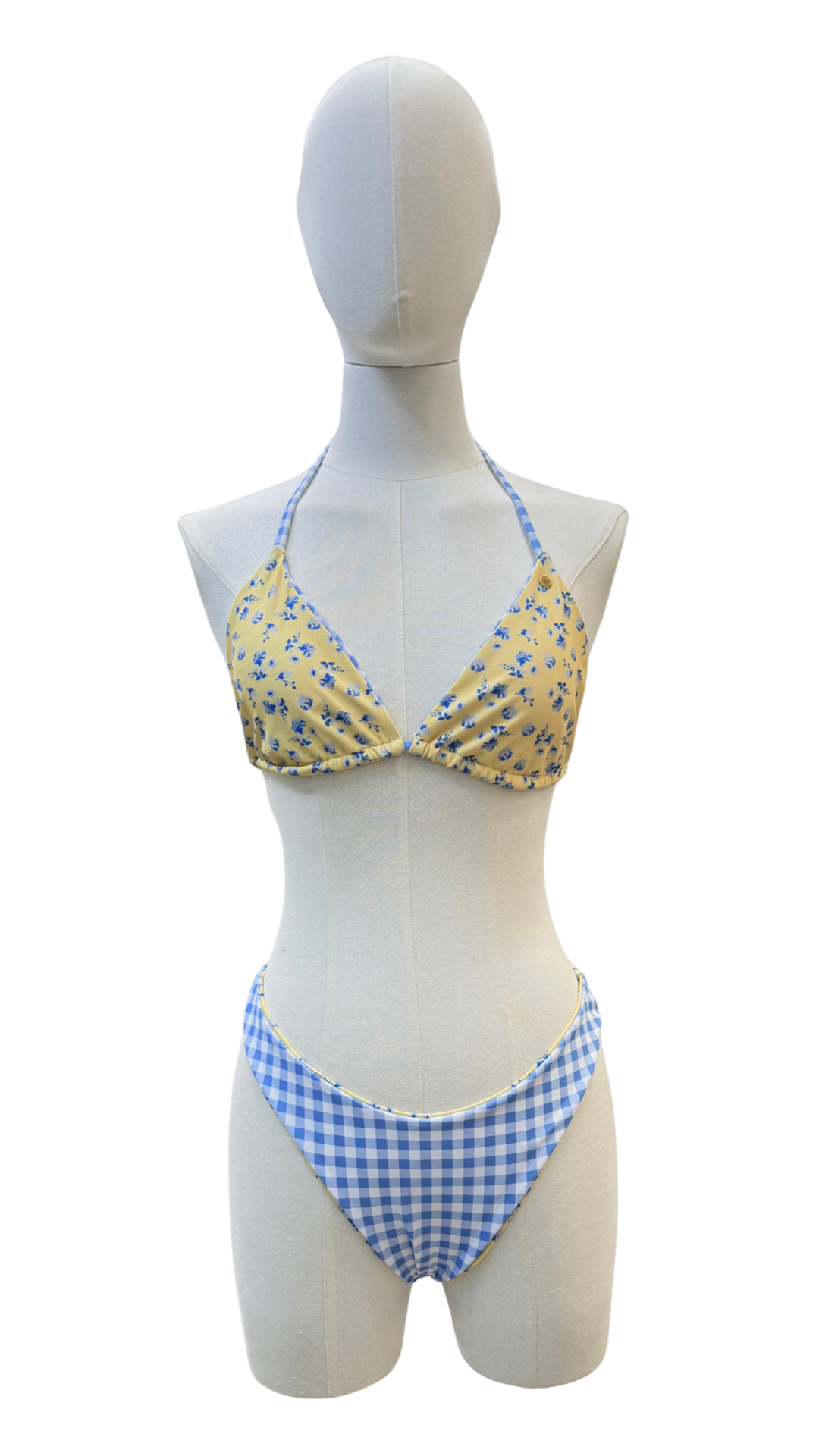 Set bikini doble vista florecitas y cuadros