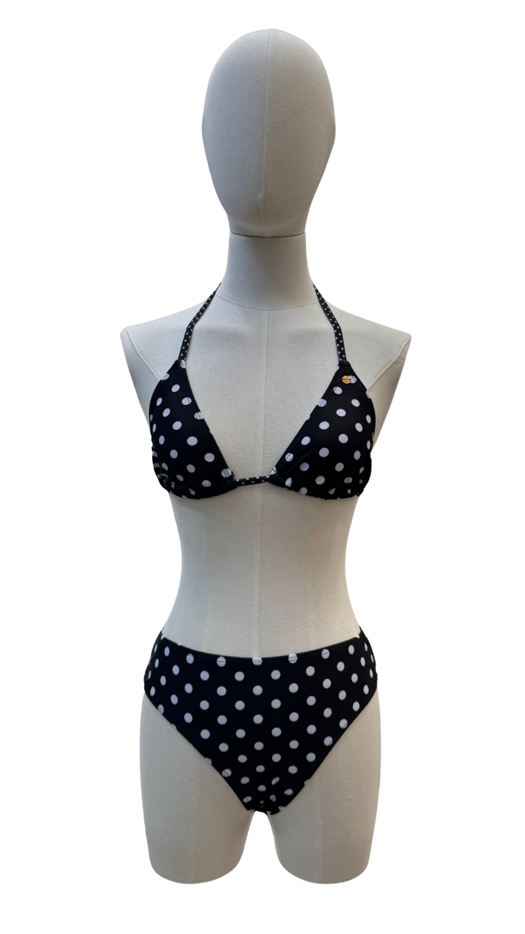 Set bikini tiro alto polka dots + pareo corto