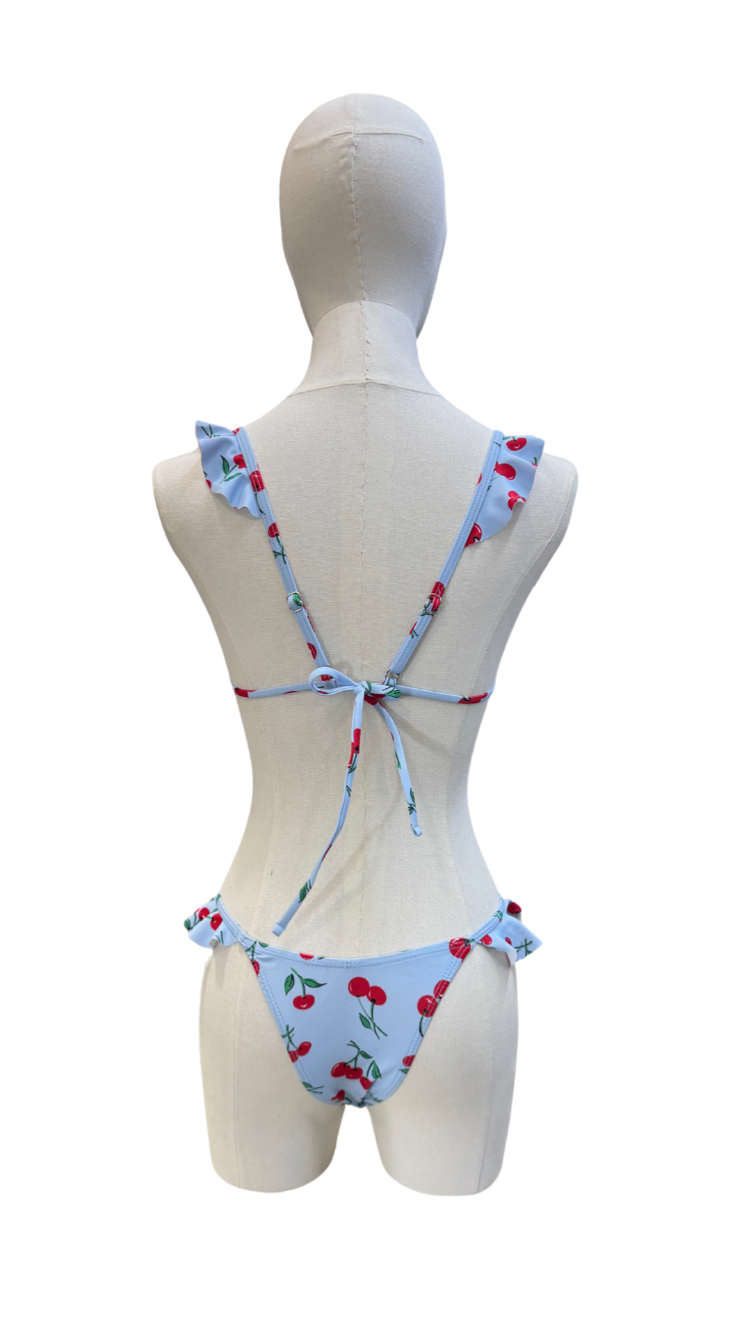 Set bikini con estampado azul de cerezas