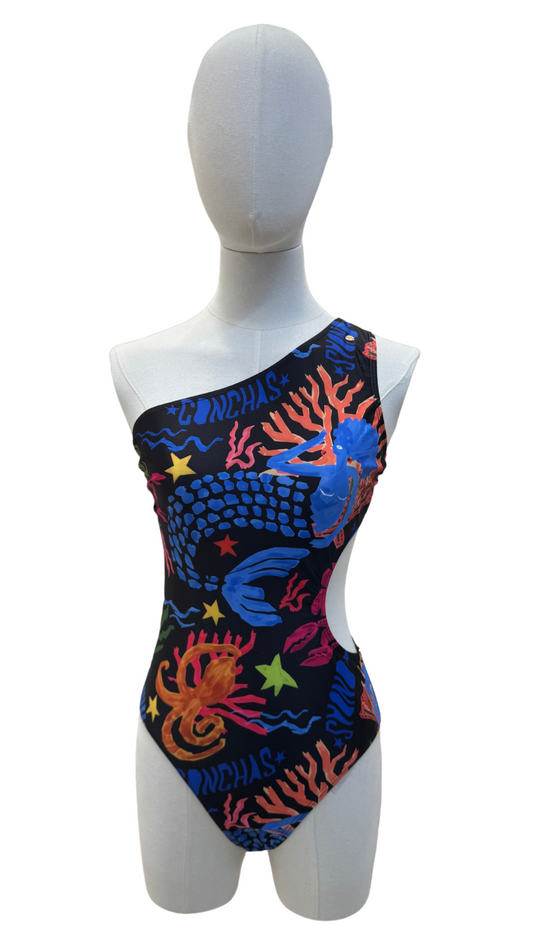Bañador asimétrico estampado de sirena