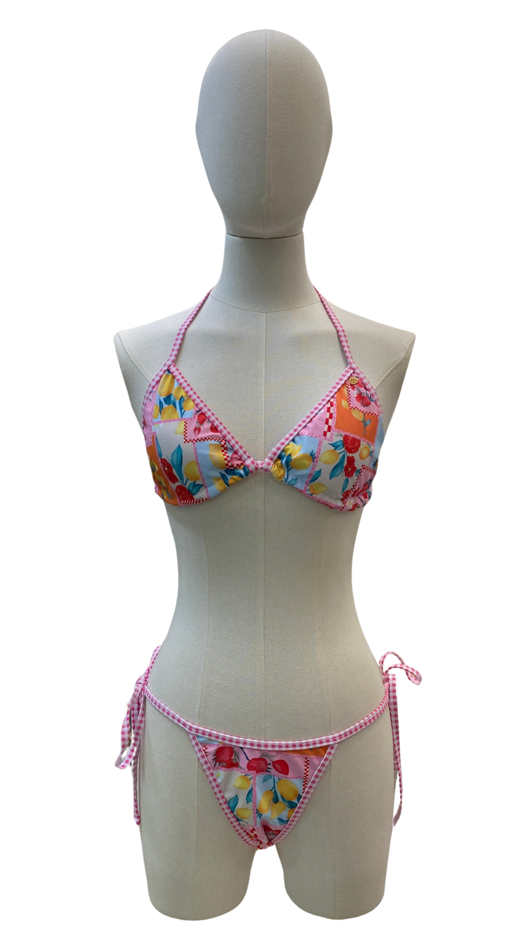 Set bikini doble vista estampado italiano y Rayas