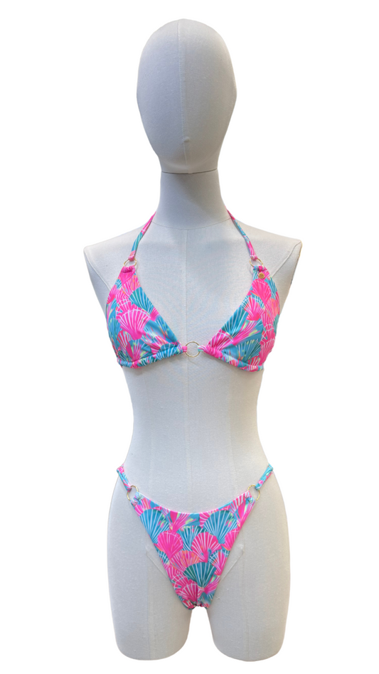 Set bikini de triángulo estampado de conchas