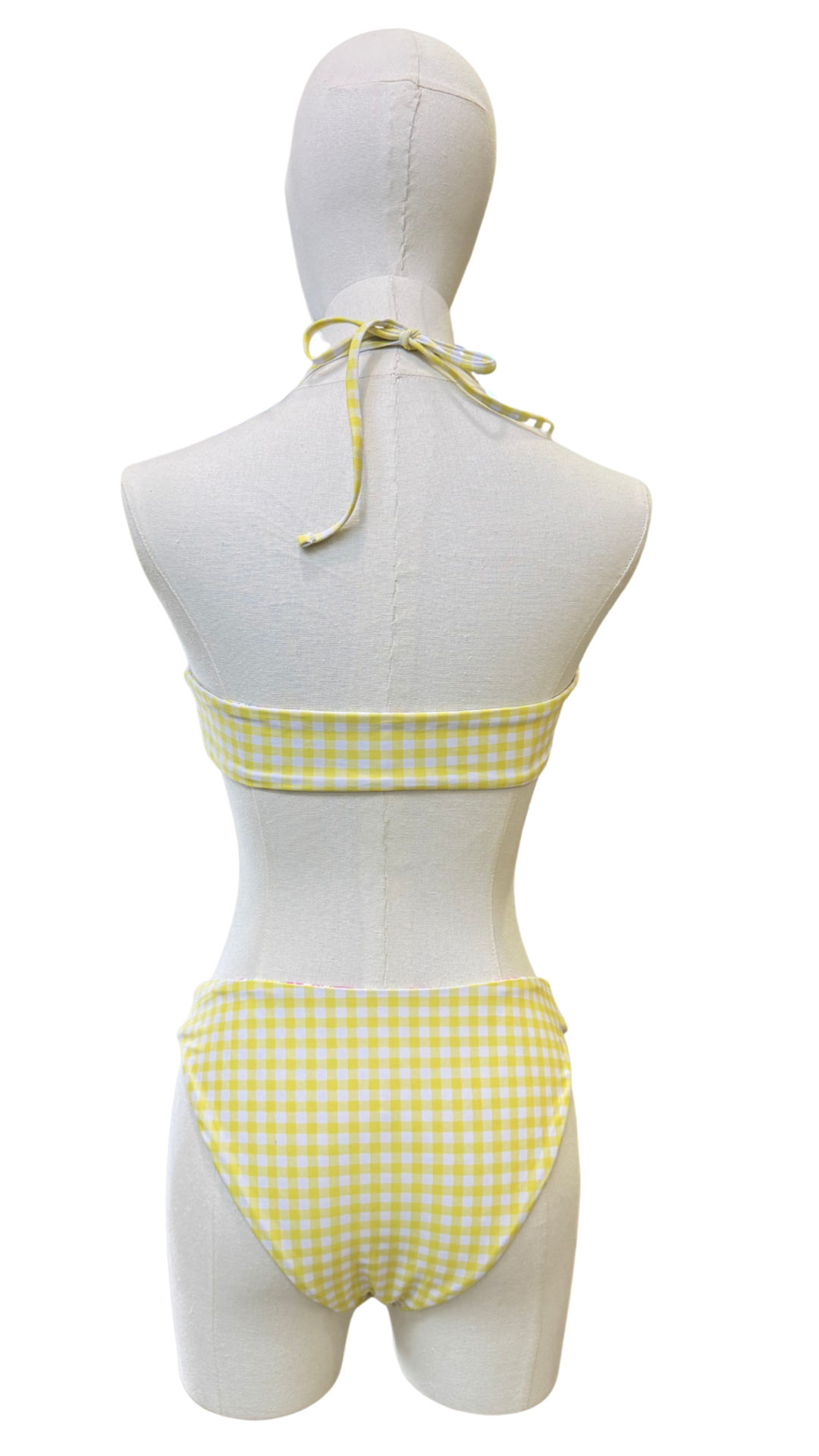 Set bikini de tiro alto doble vista florecitas y cuadros