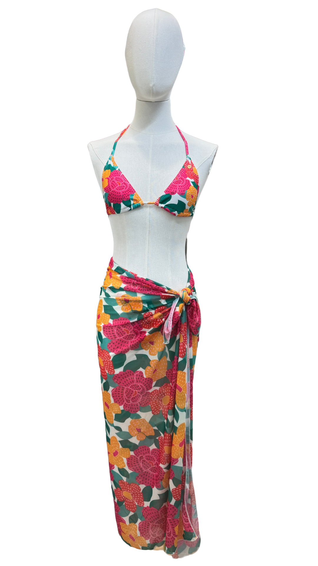 Set bikini estampado floral + pareo largo