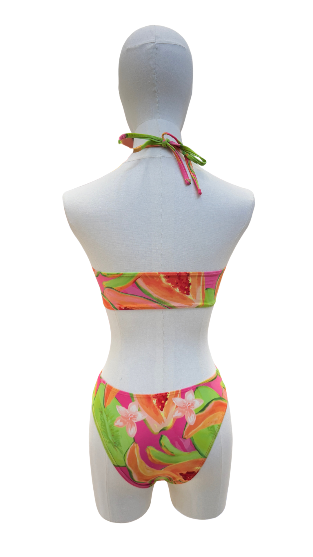 Set bikini strapless + pareo largo de estampado frutal