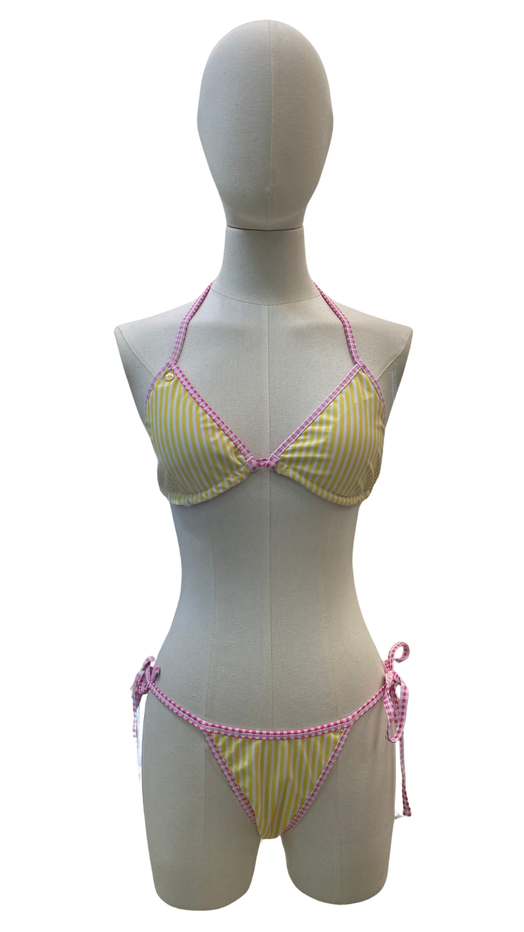 Set bikini doble vista estampado italiano y Rayas
