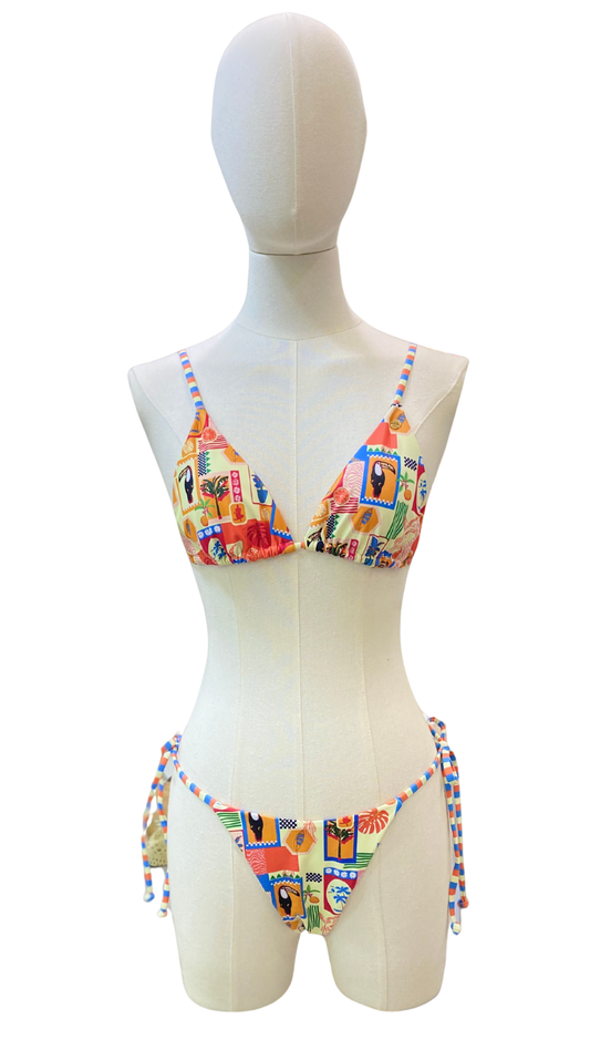 Set bikini doble vista tropical y rayas