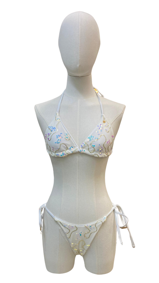 Set bikini de triángulo ajustable con tela de lentejuelas
