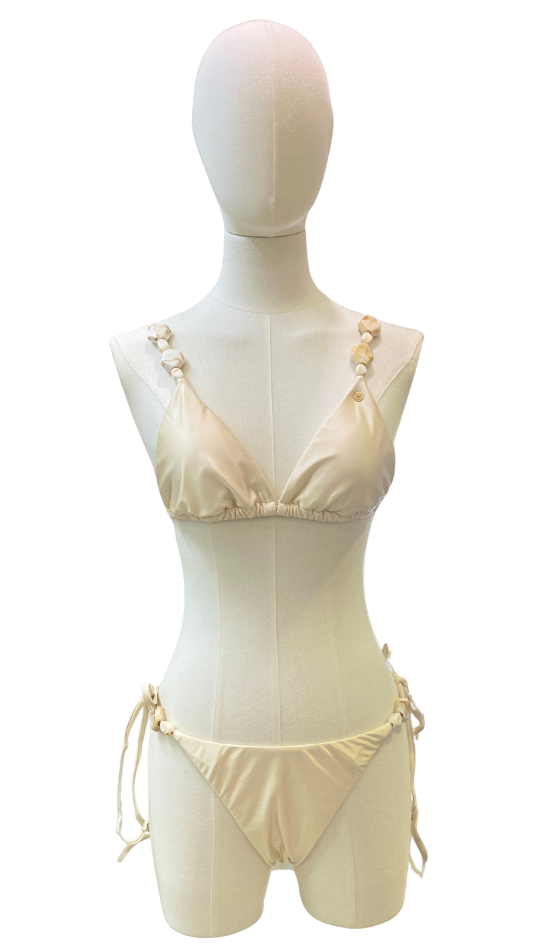 Set bikini completa,ente ajustable con de talles de cuentas y tela satinada