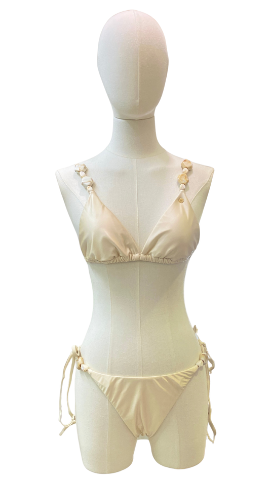 Set bikini completa,ente ajustable con de talles de cuentas y tela satinada