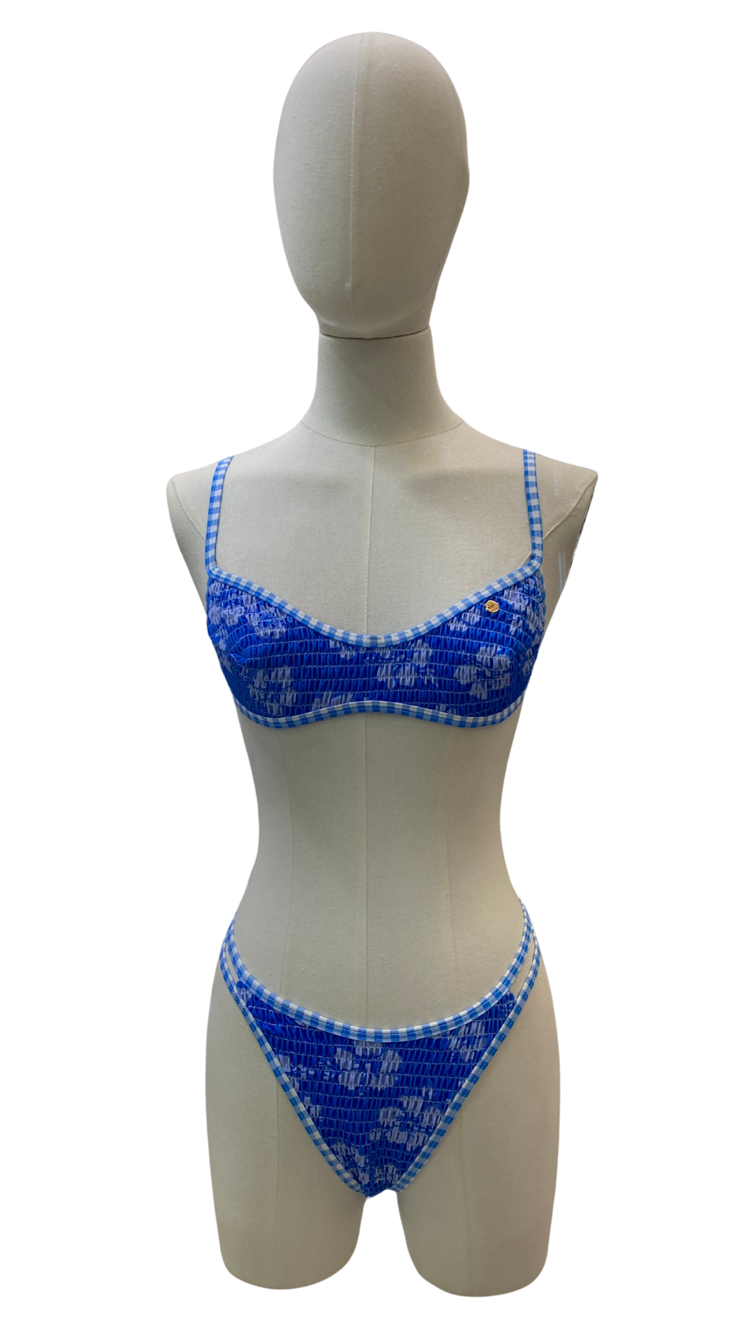 Set bikini doble vista de tels fruncida tropical y cuadros