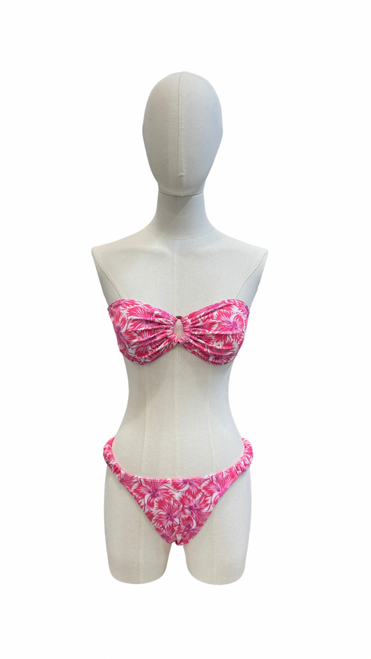 Set bikini strapless de estampado tropical