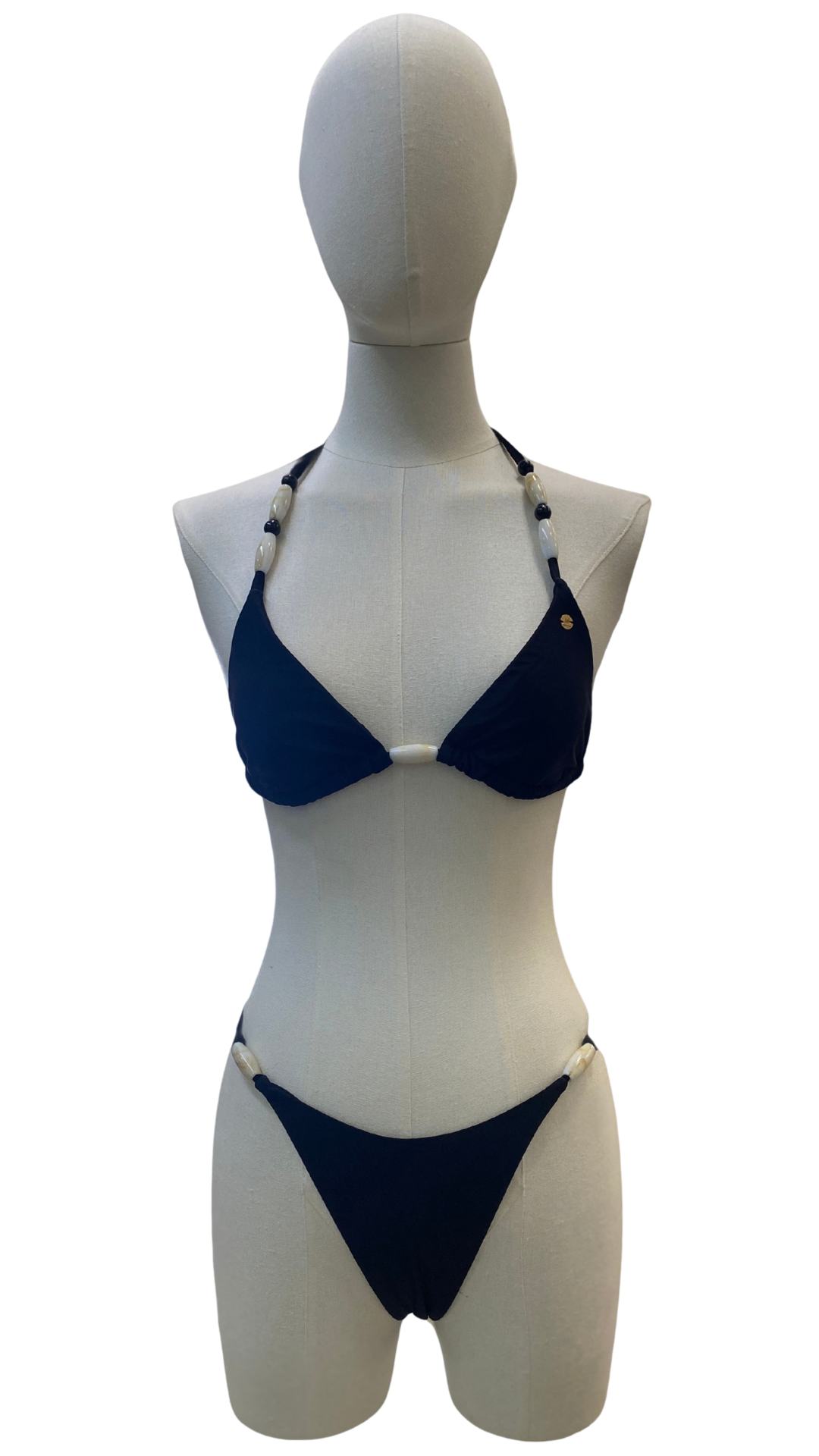 Set bikini con cuentas + pareo corto con flecos