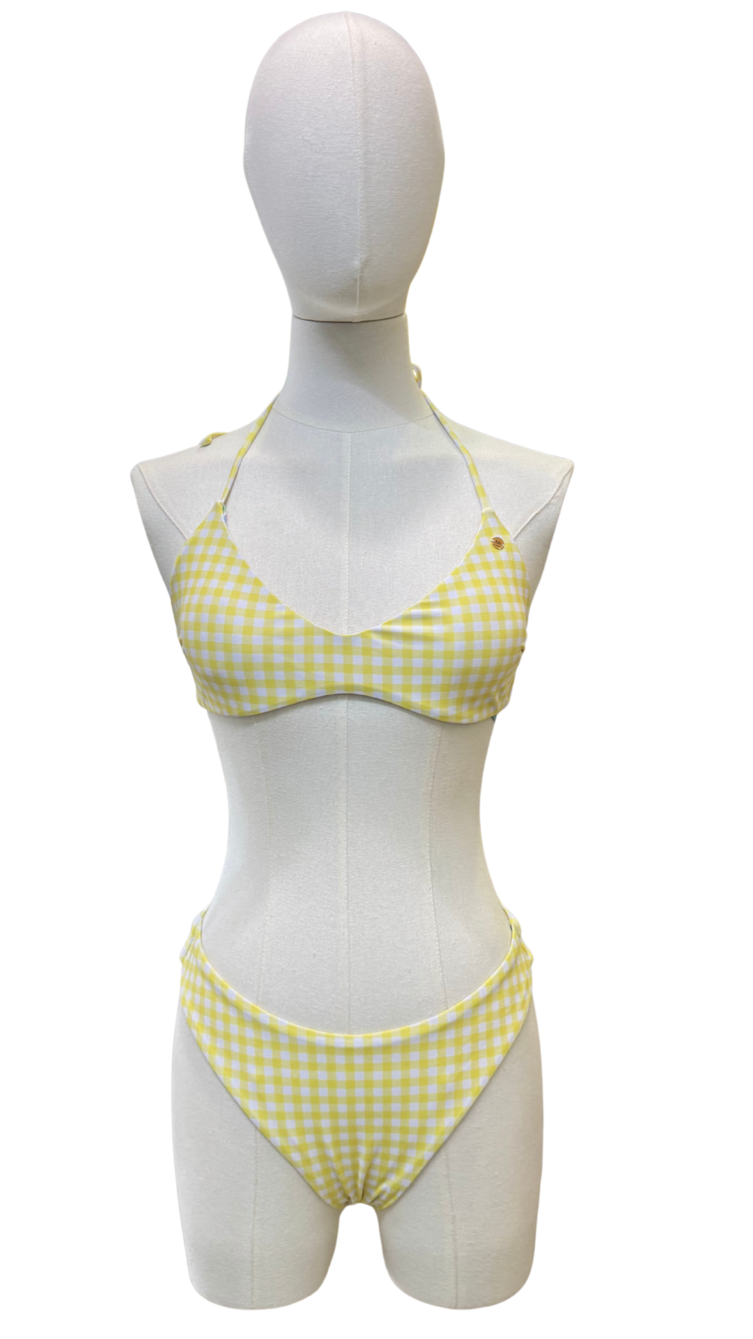 Set bikini de tiro alto doble vista florecitas y cuadros