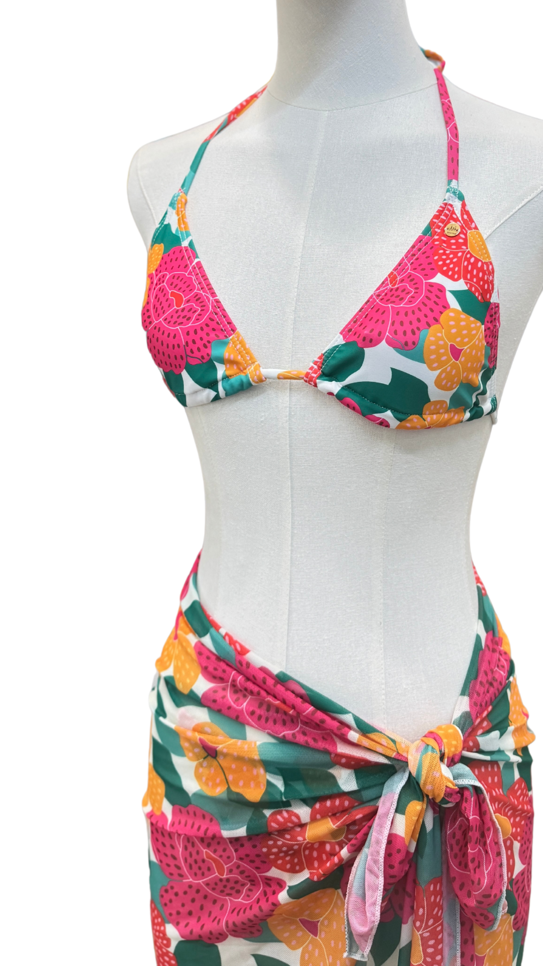 Set bikini estampado floral + pareo largo