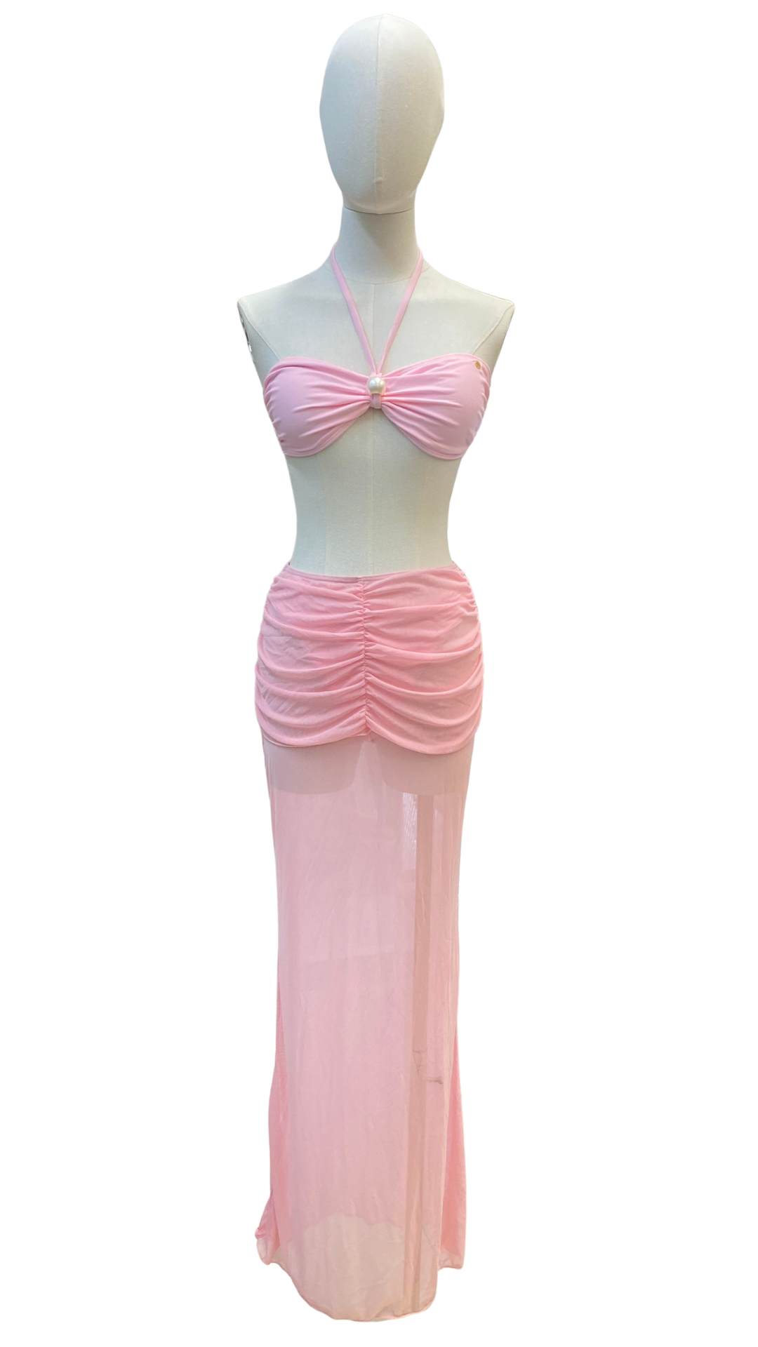 Set bikini strapless + pareo largo corte sirena