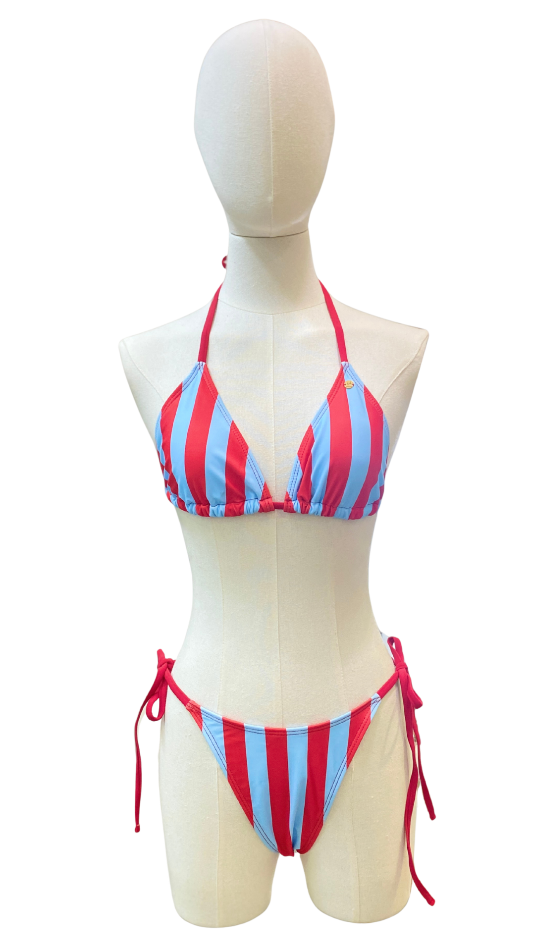 Set bikini completamente ajustable de rayas + pareo largo
