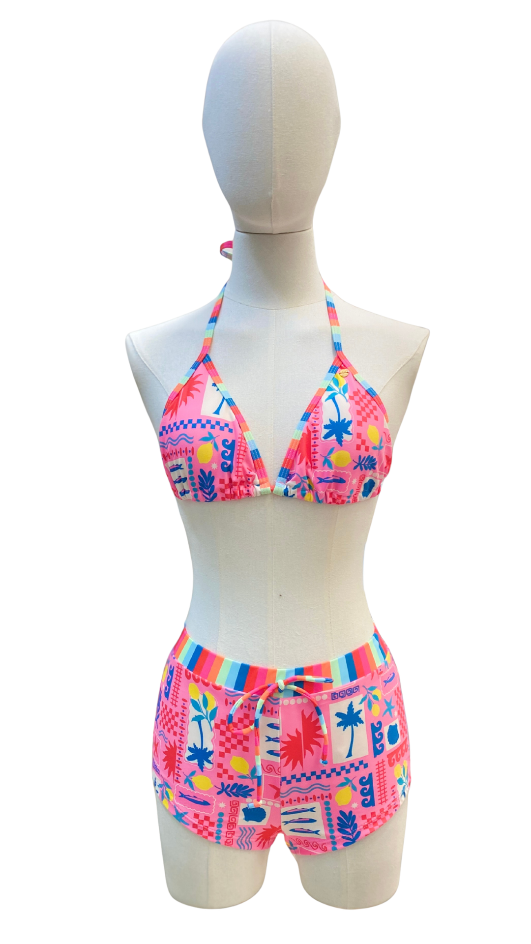 Set bikini de short estampado vibrante