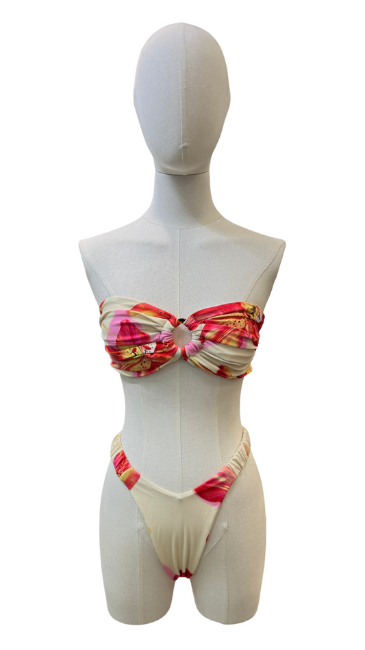 Set bikini strapless estampado tropical