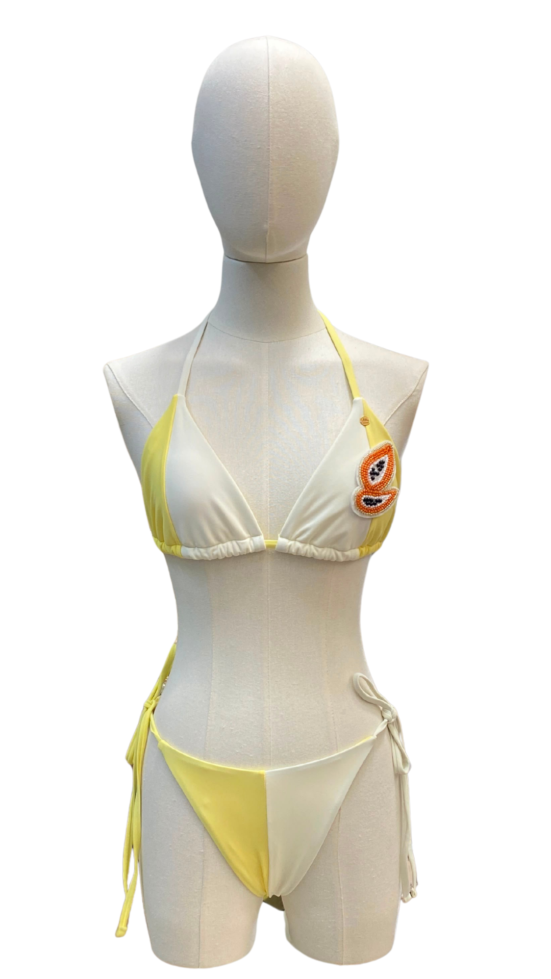 Set bikini bicolor con papaya bordada