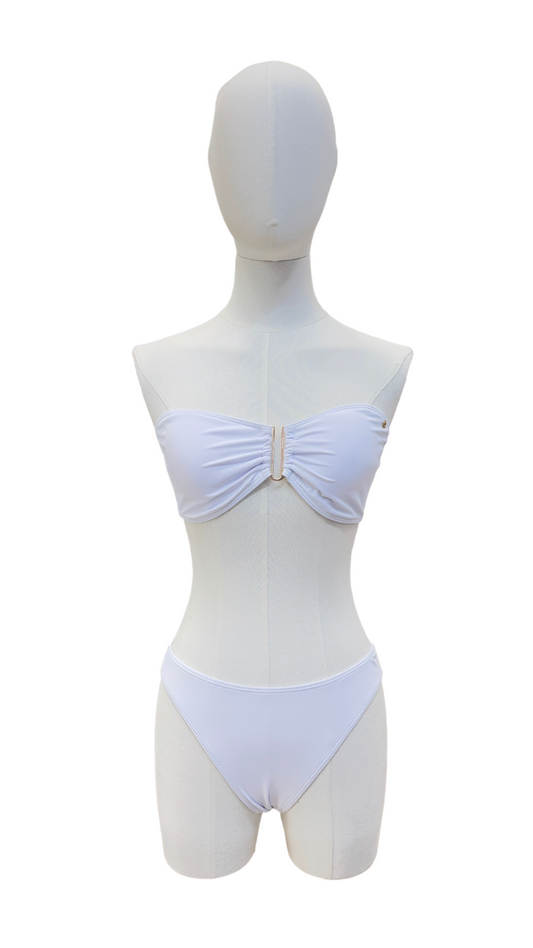 Set bikini strapless + pantalón de tela mesh