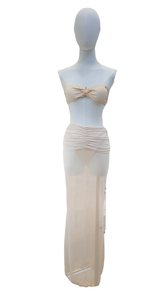 Set bikini strapless con estrella dorada + pareo largo