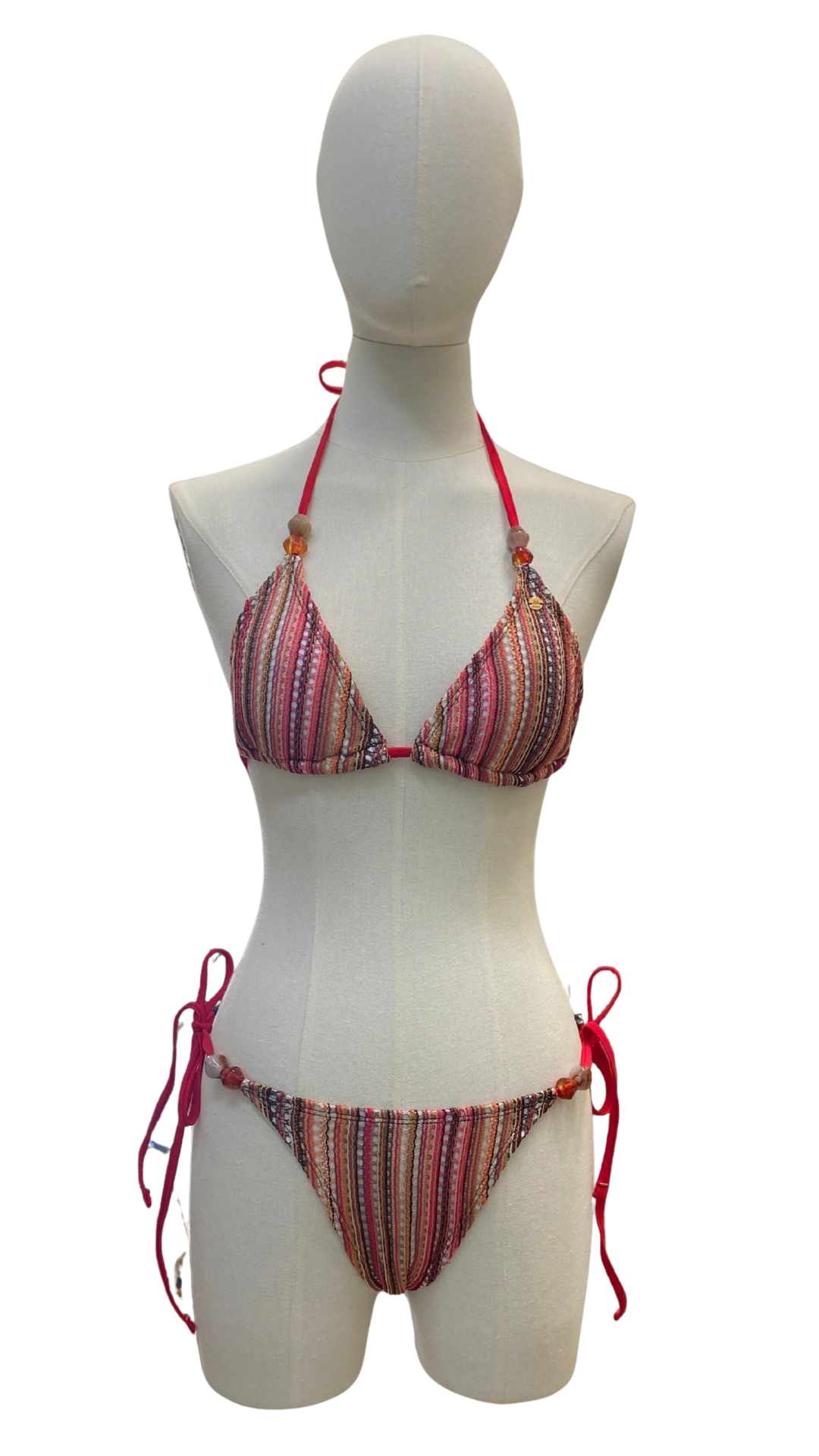 Set bikini ajustable + pareo corto con flecos