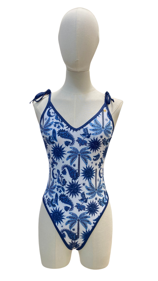 Bañador estampado tropical azul