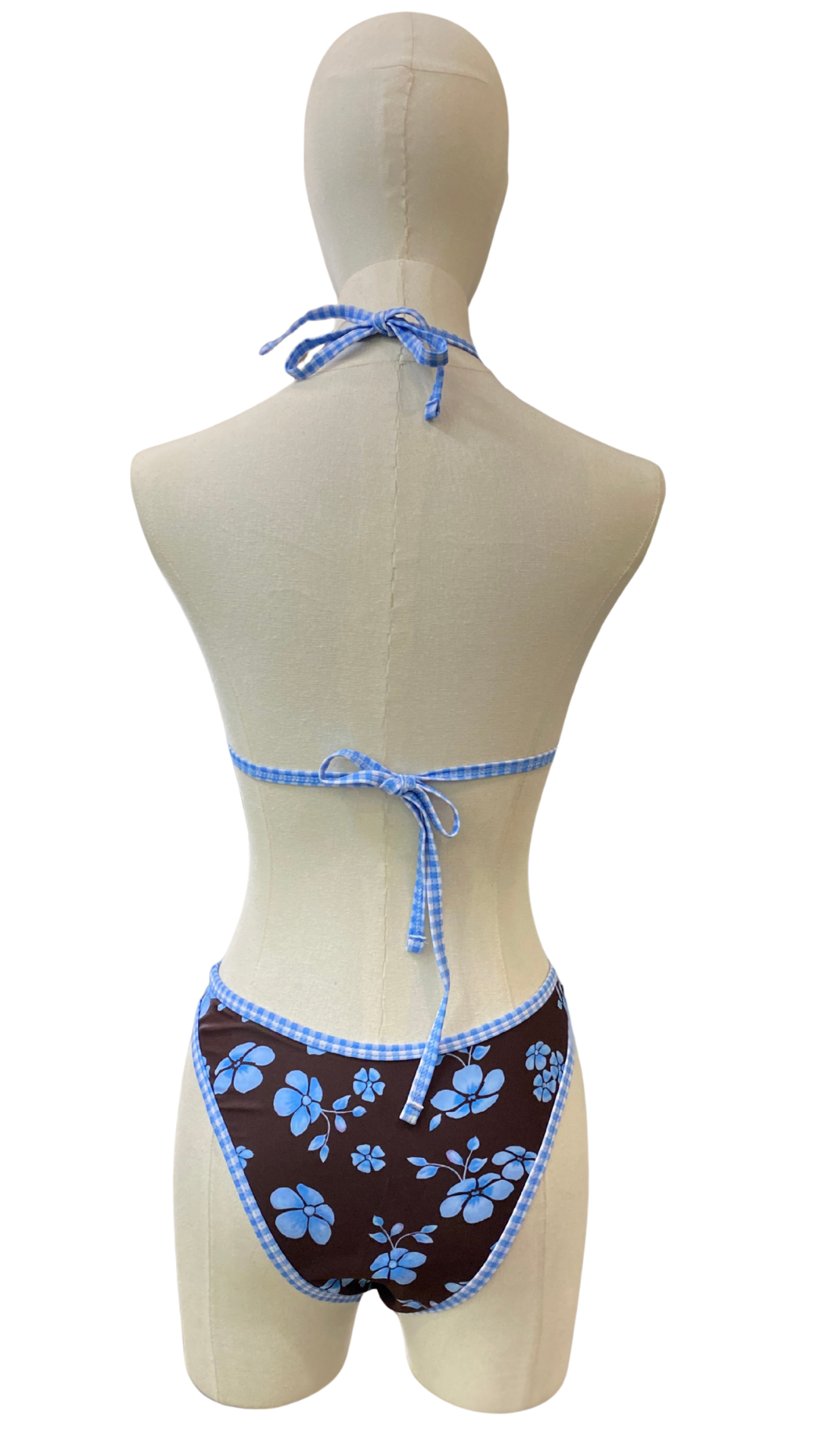 Set bikini doble vista cuadros y flores tropicales