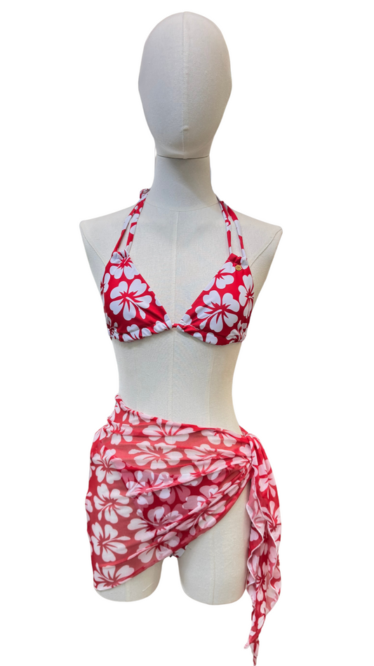 Set bikini tropical + pareo corto mesh