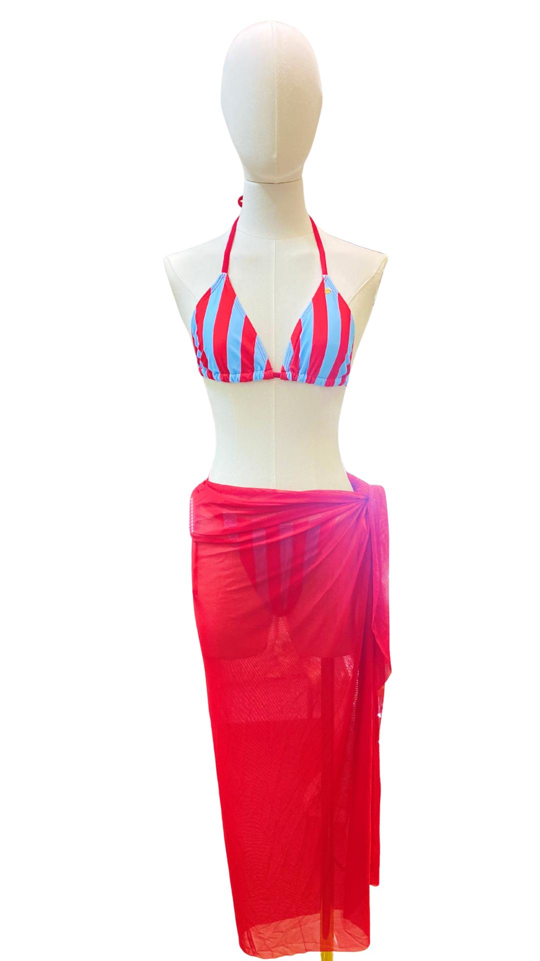 Set bikini completamente ajustable de rayas + pareo largo