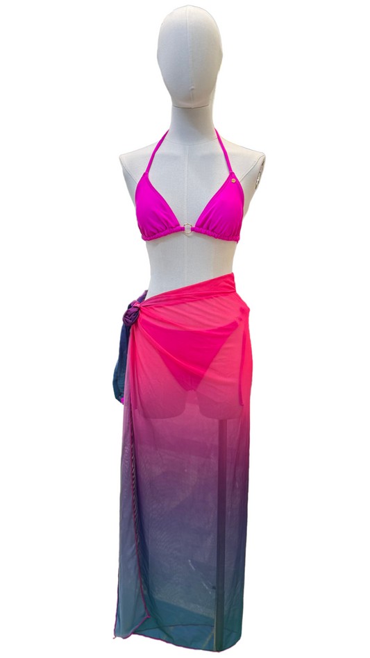 Set bikini completamente ajustable + pareo largo de tela mesh