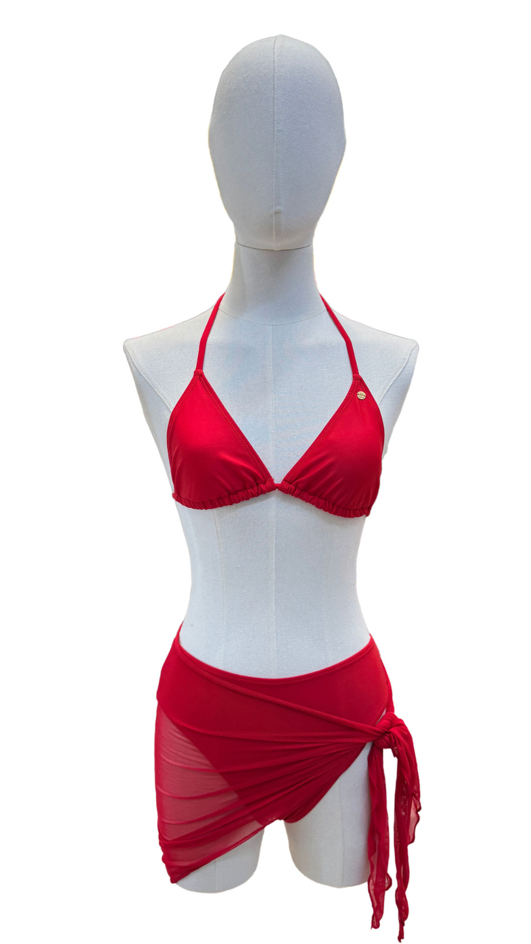 Set bikini de triángulo de tiro alto + pareo corto