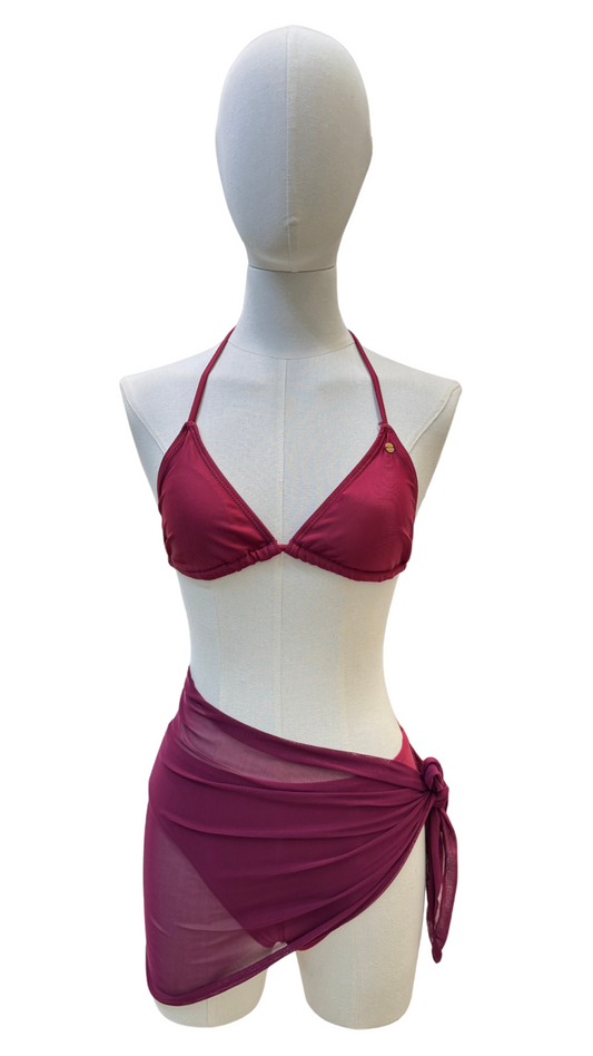 Set bikini de triángulo de tiro alto + pareo corto