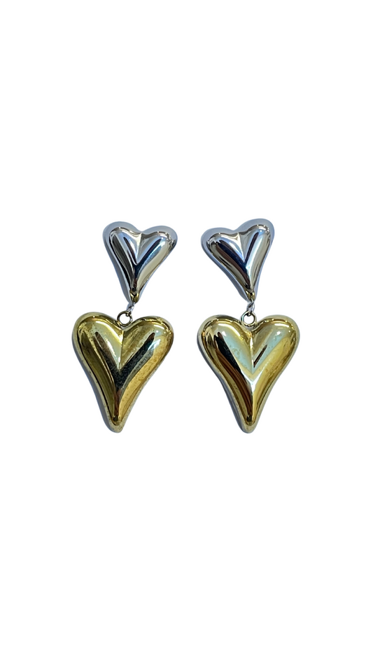 Aretes corazón bicolor