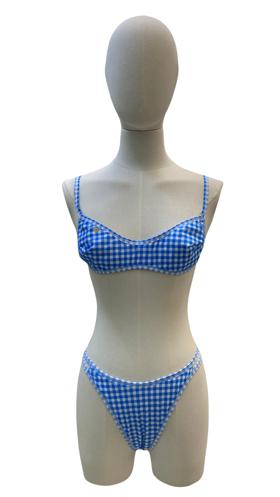 Set bikini doble vista de tels fruncida tropical y cuadros