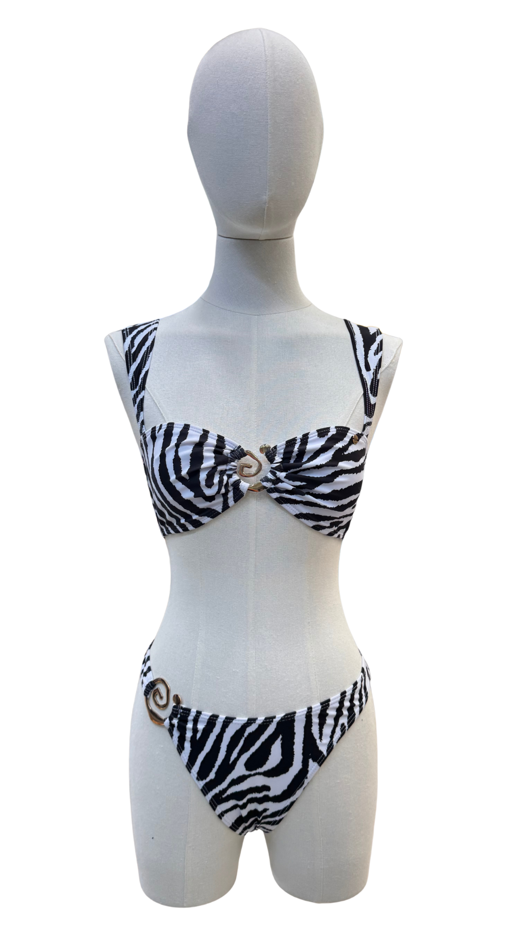 Set bikini de zebra con espiral dorado