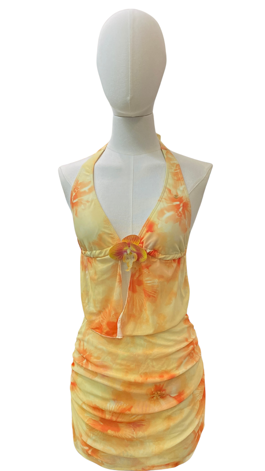 Set bikini de orquídea + pareo corto de tela