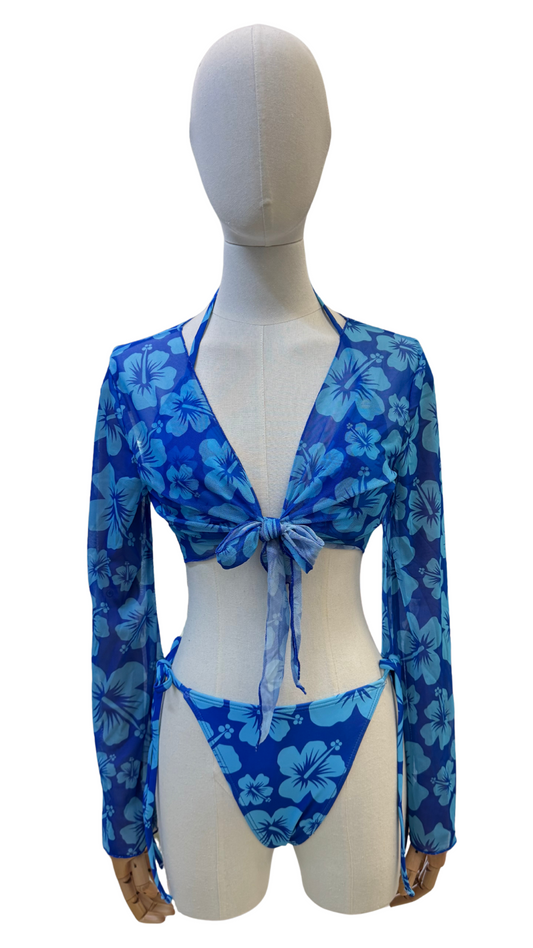 Set bikini tropical + top de tela mesh