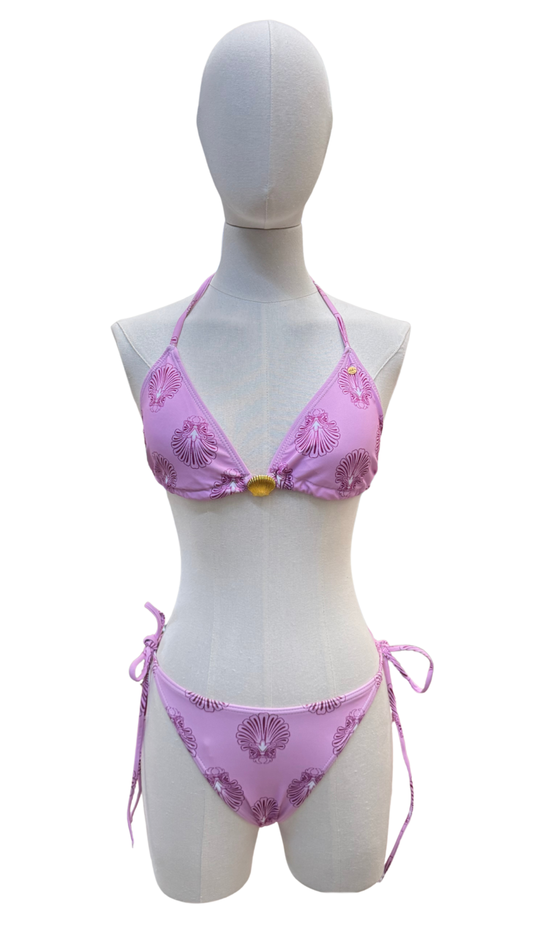 Set bikini con concha dorada + pareo largo