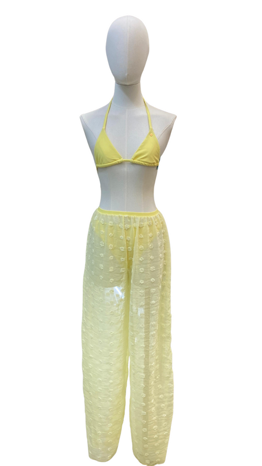 Set bikini de tiro medio + pantalón de tela mesh